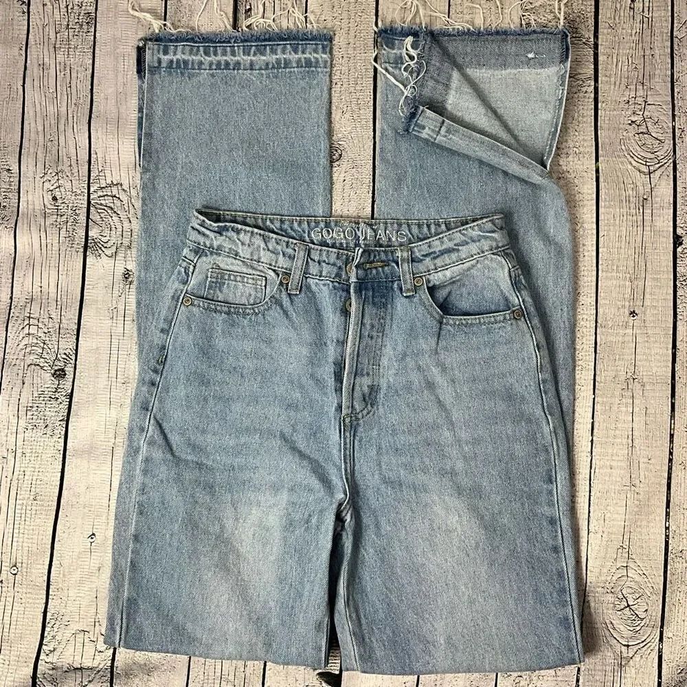 GOGO High Rise Button Fly Distressed Jeans